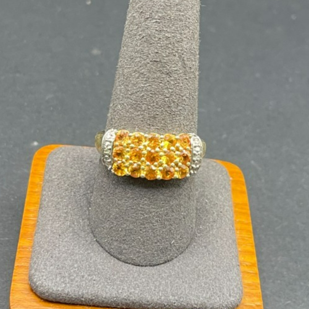 Sterling Silver 925 Gold Tone Citrine Orange Stone Cluster Dome Ring Size 10
